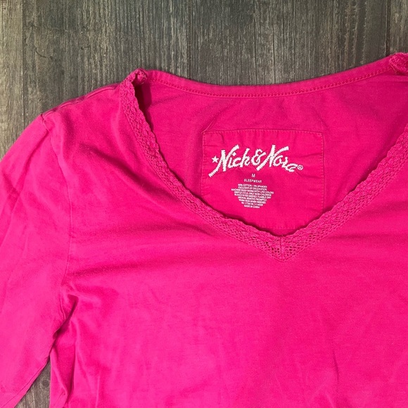 Nick & Nora Sock Monkey Daisy Heart Flannel Pajama Lounge Set Medium Pink - Picture 2 of 9